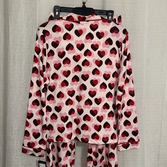 kate spade Pink Red Burgundy Overlapping Hearts Notch Collar Long Sleeve Pant PJ - Picture 3 of 12
